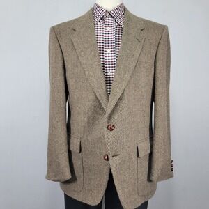Farah Clothing Co Men's Tweed Sport Coat Blazer Poly Wool Blend  Herringbone 44R